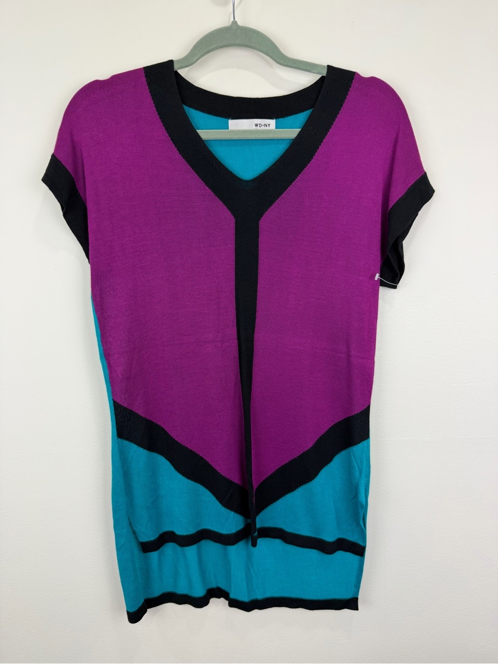 WD.NY Purple & Teal Colorblock V-Neck Women's Top